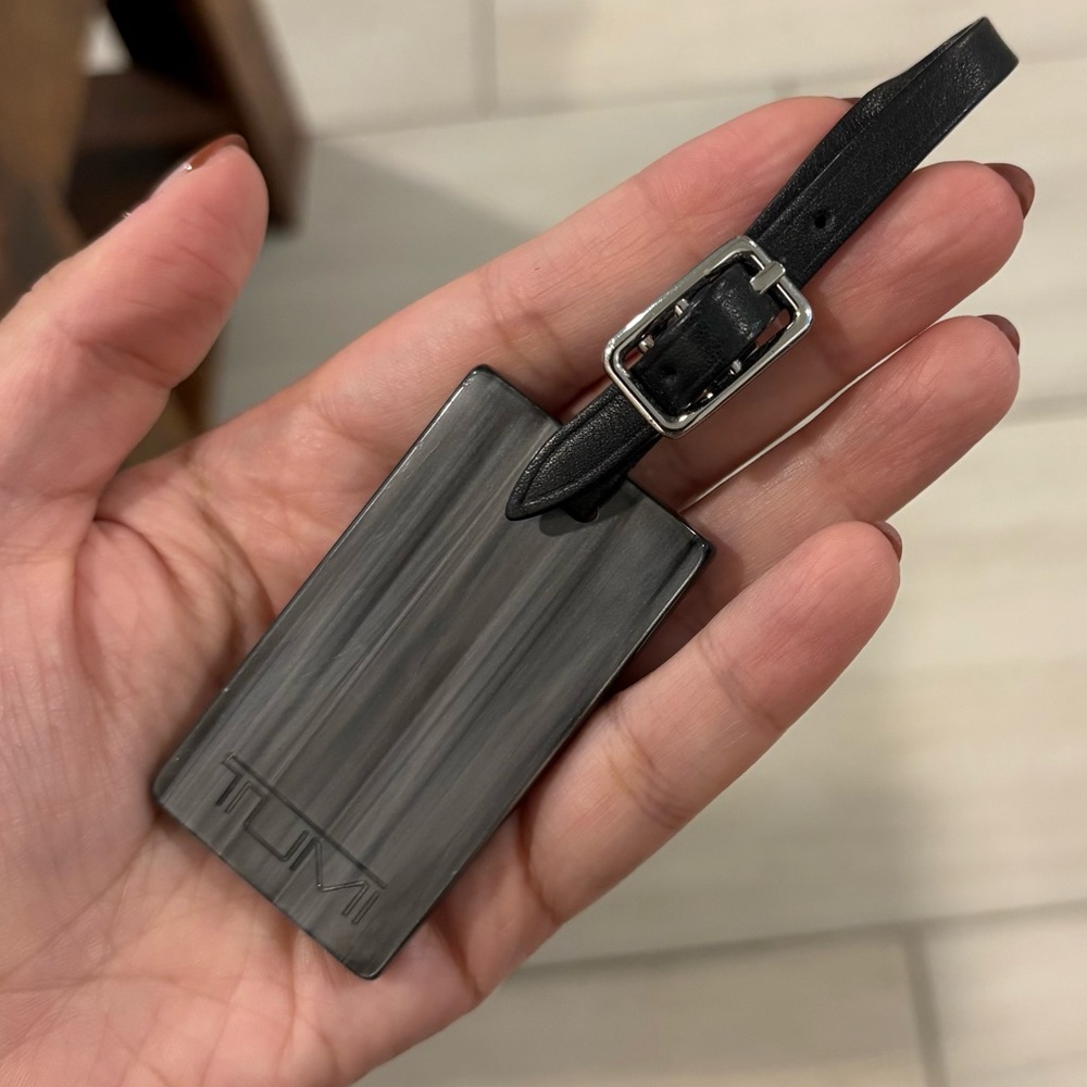 TUMI Charcoal Luggage Hangtag with Black Leather Strap